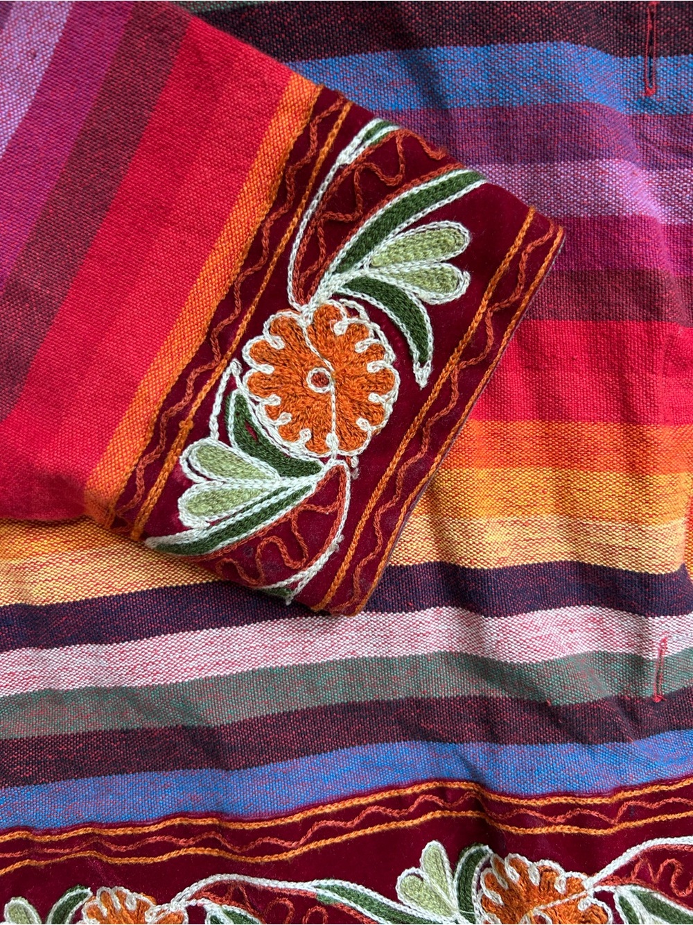 TanTrums XL Rainbow Stripe Embroidered Cotton Button Down Boho Shirt - Picture 5 of 8